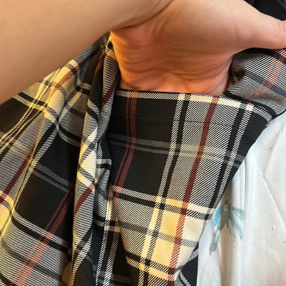 PLAID WHITE RED BLACK GREY OVERALL MIDI DRESS - Picture 9 of 10